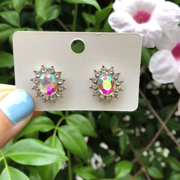 Aurora Borealis Crystal Halo Earrings - Picture 3 of 6